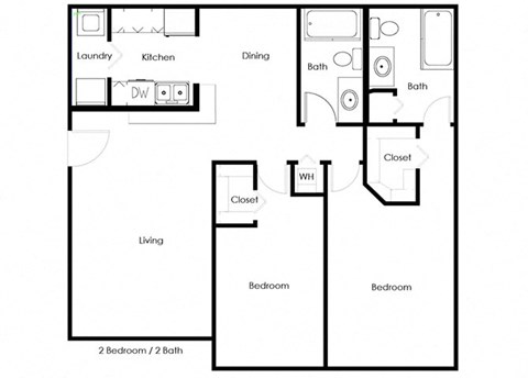 Floor plan for 2 beds, 2 baths, 1096 sqft